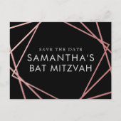 Rosa und schwarz Modernes Bat Mitzvah Save the Dat Ankündigungspostkarte (Vorderseite)