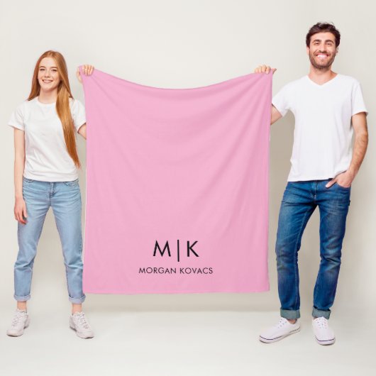 Rosa und Schwarz | Modernes Monogramm Fleecedecke (Beispiel)
