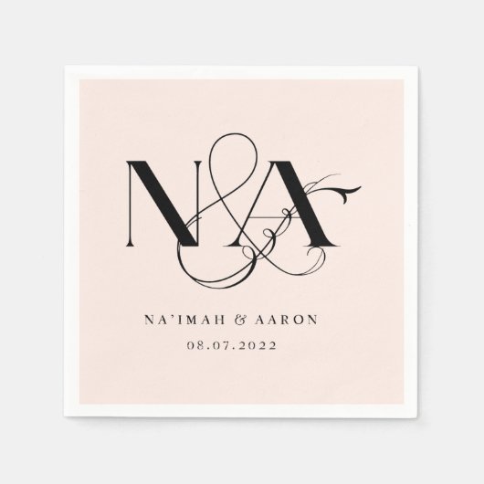 Rosa und Schwarz | Monogram Wedding Napkins Serviette (Vorderseite)