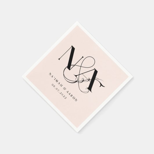 Rosa und Schwarz | Monogram Wedding Napkins Serviette (Ecke)