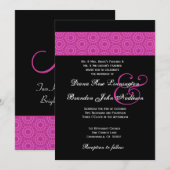 Rosa und Schwarz-Muster-Hochzeit Einladung (Vorne/Hinten)