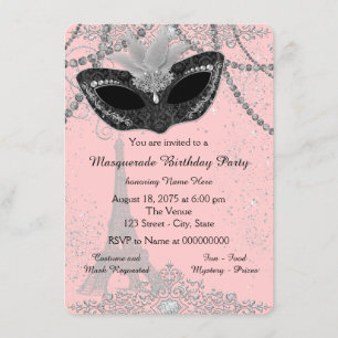 Rosa und Schwarz-Paris-Masquerade-Party Einladung