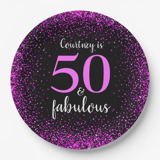 Rosa und Schwarz personalisiert 50 und fabelhaftes Pappteller (Vorderseite)