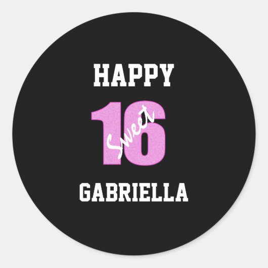 Rosa und schwarz Personalisiert süß 16 Aufkleber (Vorderseite)