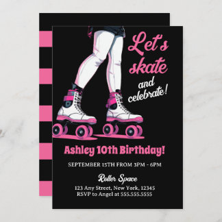 Rosa und schwarz Rollerblade Skaten zum Geburtstag Einladung