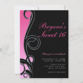 Rosa und schwarz-schick Glam Swirl Sweet 16 Party Einladung (Vorderseite)