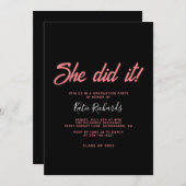 Rosa und Schwarz Sie tat es Abschluss Einladung (Vorne/Hinten)