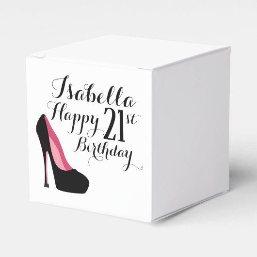 Rosa und Schwarz Stiletto Happy Birthday Geschenkschachtel (Vorderseite)