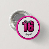 Rosa und Schwarz Sweet 16 Birthday Glitzer Button (Vorne & Hinten)