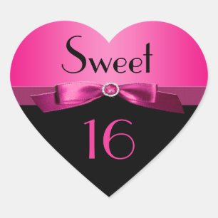 Rosa und schwarz Sweet 16 Heart Shaped Sticker