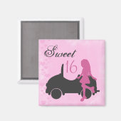 Rosa und Schwarz Sweet 16 Silhouette Magnet (Vorderseite/Rückseite)