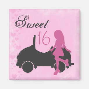 Rosa und Schwarz Sweet 16 Silhouette Magnet