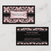Rosa-und Schwarz-Vintager Damast-Hochzeits-Planer Visitenkarte (Vorne/Hinten)