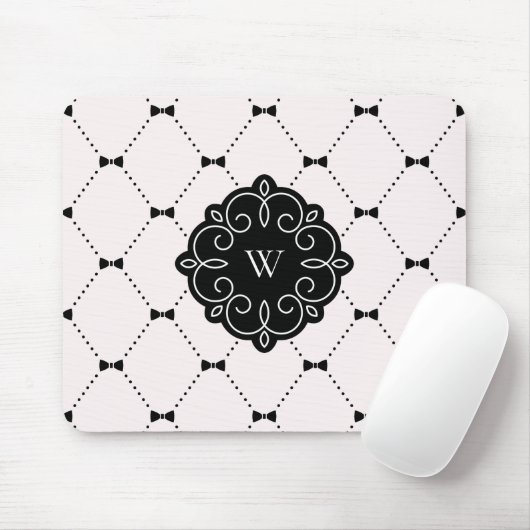 Rosa-und Schwarz-weibliches Bogen-Muster-Monogramm Mousepad (Mit Mouse)
