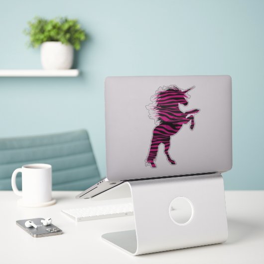 Rosa und schwarz Zebra drucken Einhorn Aufkleber (Laptop auf Schreibtisch)