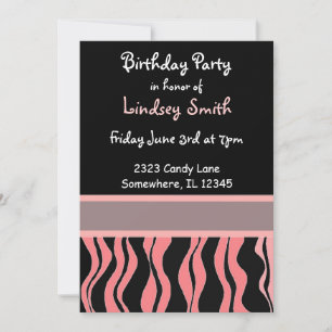 Rosa und schwarz Zebra Print Geburtstagseinladung Einladung