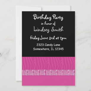 Rosa und schwarz Zebra Print Geburtstagseinladung Einladung