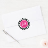 Rosa und schwarz Zebra Print Monogram Round Sticke Runder Aufkleber (Umschlag)