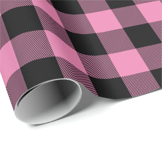 Rosa und schwarz Zig Zag Buffalo Kariertes Handwer Geschenkpapier (Rolleneckpunkt)