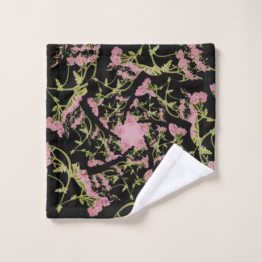 Rosa und schwarze Achillea Fraktal Art Badhandtuch Set (Waschlappen)
