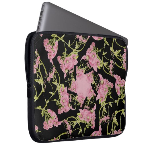 Rosa und schwarze Achillea Fraktal Art Laptopschutzhülle (Vorne Rechts)