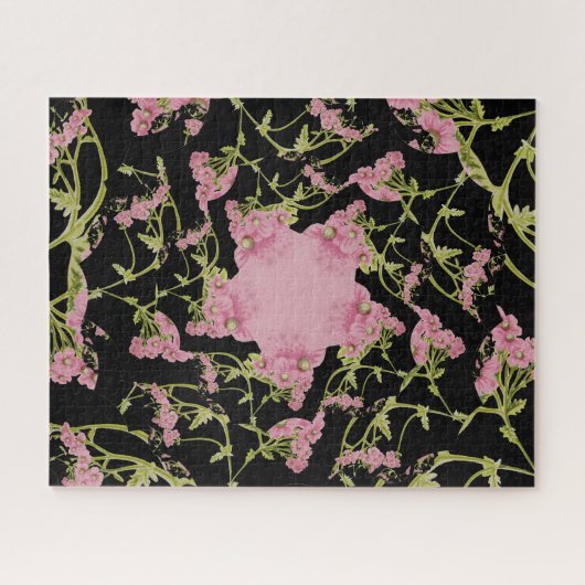 Rosa und schwarze Achillea Fraktal Art Puzzle (Horizontal)