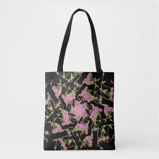 Rosa und schwarze Achillea Fraktal Art Tasche (Vorderseite)