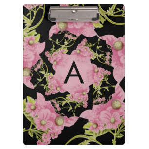 Rosa und schwarze Achillea Monogram Klemmbrett
