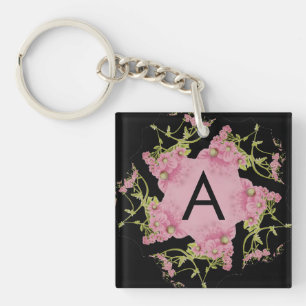 Rosa und schwarze Achillea Monogram Schlüsselanhänger