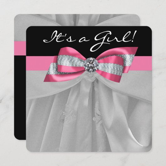 Rosa und schwarze Babydusche Einladung (Vorne/Hinten)