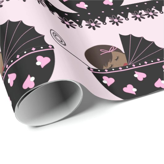 Rosa und schwarze Babydusche Geschenkpapier (Rolleneckpunkt)