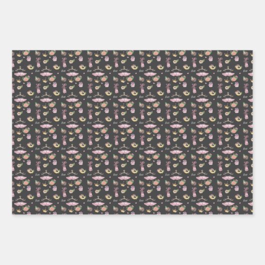 Rosa und schwarze Ballerina-Goldkrone Geschenkpapier Set (Vorderseite 3)