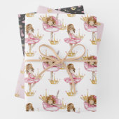 Rosa und schwarze Ballerina-Goldkrone Geschenkpapier Set (Beispiel)