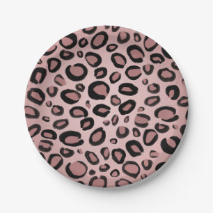 Rosa und schwarze bemalte Gepard-Leoparden-Druckpu Pappteller