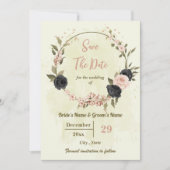 Rosa und schwarze Blume botanische Hochzeit Save The Date (Vorderseite)