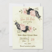 Rosa und schwarze Blume botanische Hochzeit Save The Date (Vorderseite)