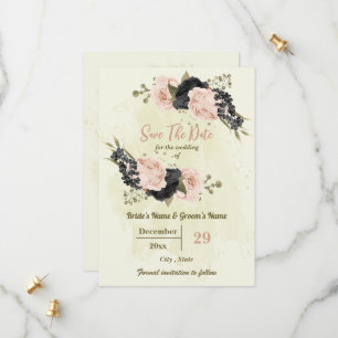 Rosa und schwarze Blume botanische Hochzeit Save The Date