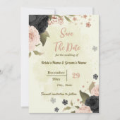 Rosa und schwarze Blume botanische Hochzeit Save The Date (Vorderseite)