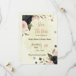 Rosa und schwarze Blume botanische Hochzeit Save The Date