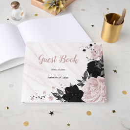 Rosa und schwarze Blume, graue, botanische Marmors Gästebuch