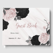 Rosa und schwarze Blume, grauer botanischer Marmor Gästebuch (Vorderseite)
