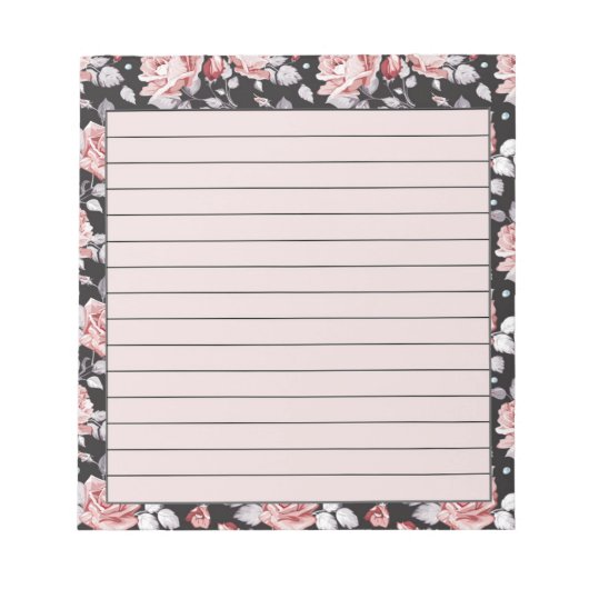 Rosa und schwarze Blumen Notizblock (Vorderseite)