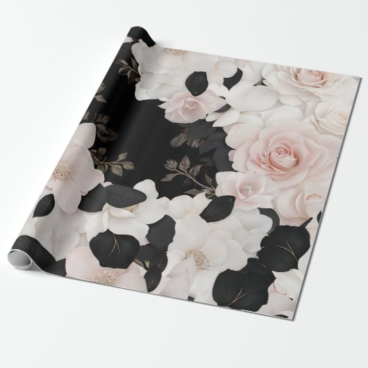 Rosa- und schwarze, blumengeschmückte Papier Geschenkpapier (Ungerollt)