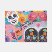 Rosa und schwarze Blütendia de Muertos Fußmatte (Vorderseite)