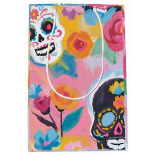 Rosa und schwarze Blütendia de Muertos Mittlere Geschenktüte