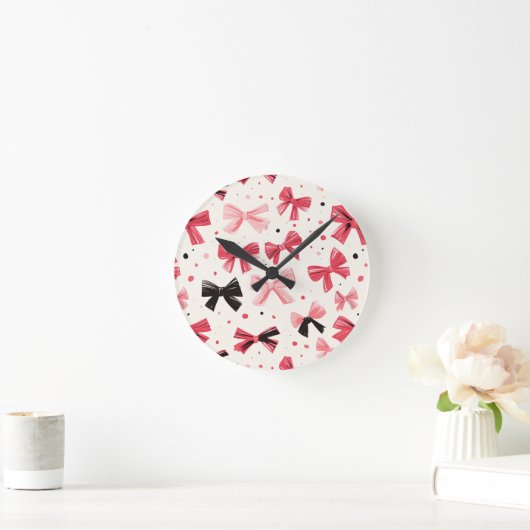 Rosa und schwarze Bogen Runde Wanduhr (Zuhause)