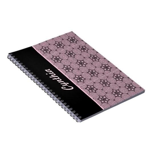 Rosa und schwarze Box Mandala Grafik Design Notizblock (Rechte Seite)