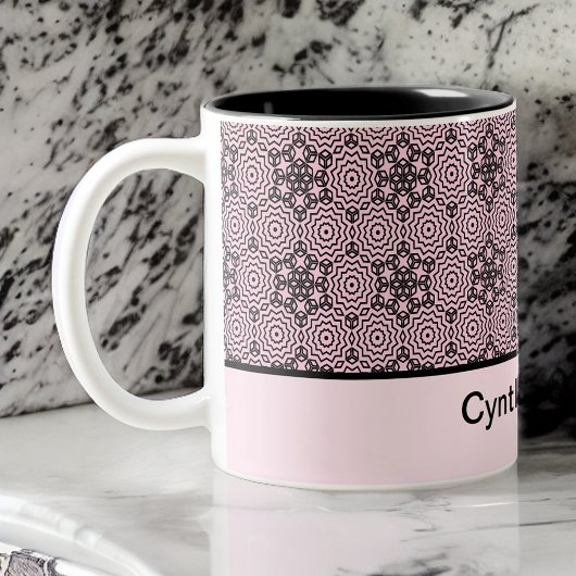Rosa und schwarze Box Mandala Grafik Design Zwei-T Zweifarbige Tasse