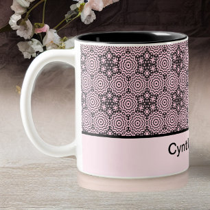 Rosa und schwarze Box-Mandala-Grafikdesign in Zwei Zweifarbige Tasse