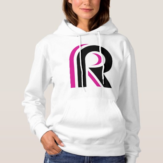 Rosa und schwarze Buchstaben R Hoodie (Vorderseite)